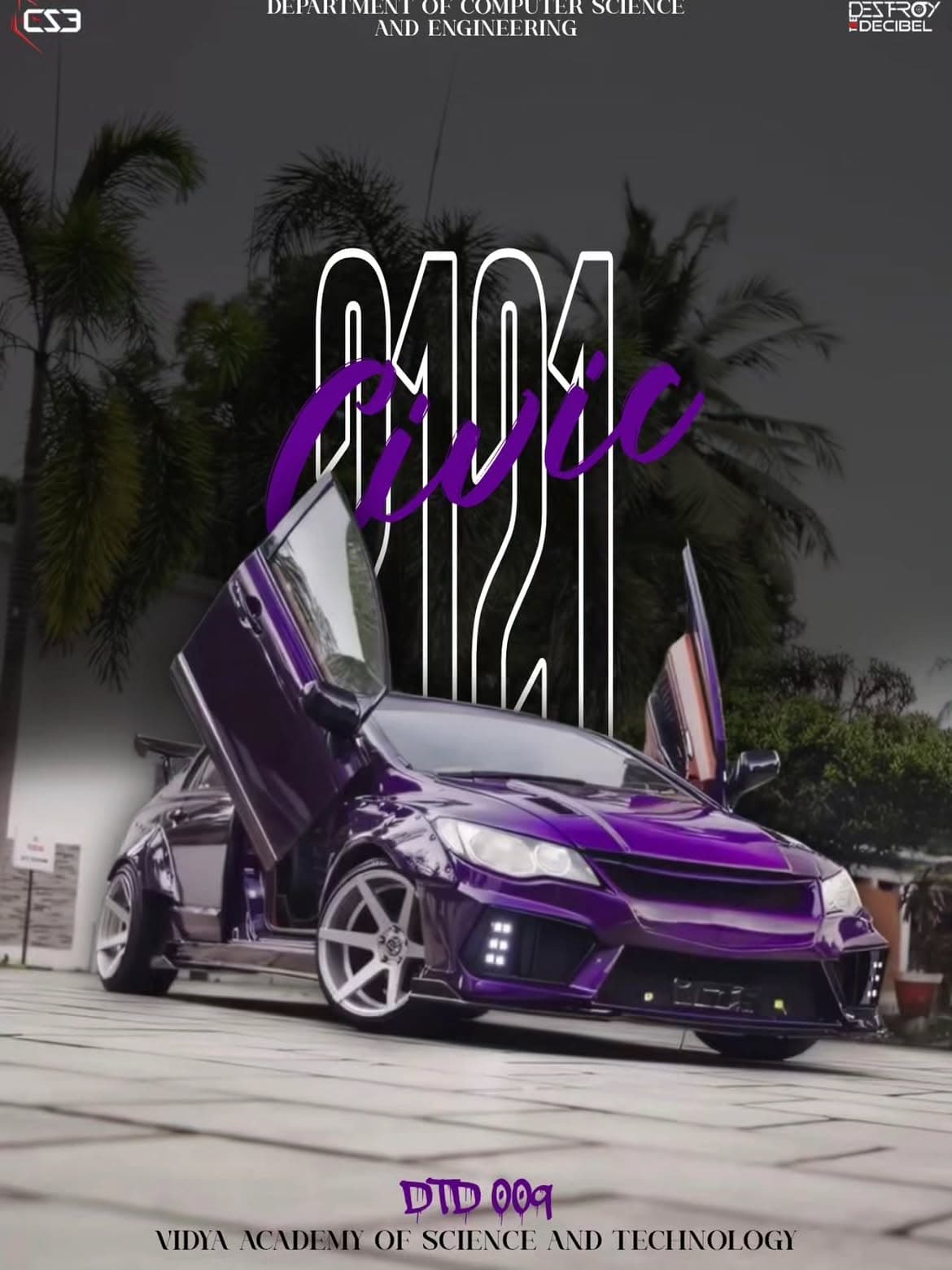 DTD 009 poster: a purple wide-body Honda Civic with both scissor doors raised, titled Civic